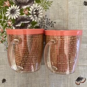 1950's MCM Raffia Ware Thermo Temp Picnic Mugs